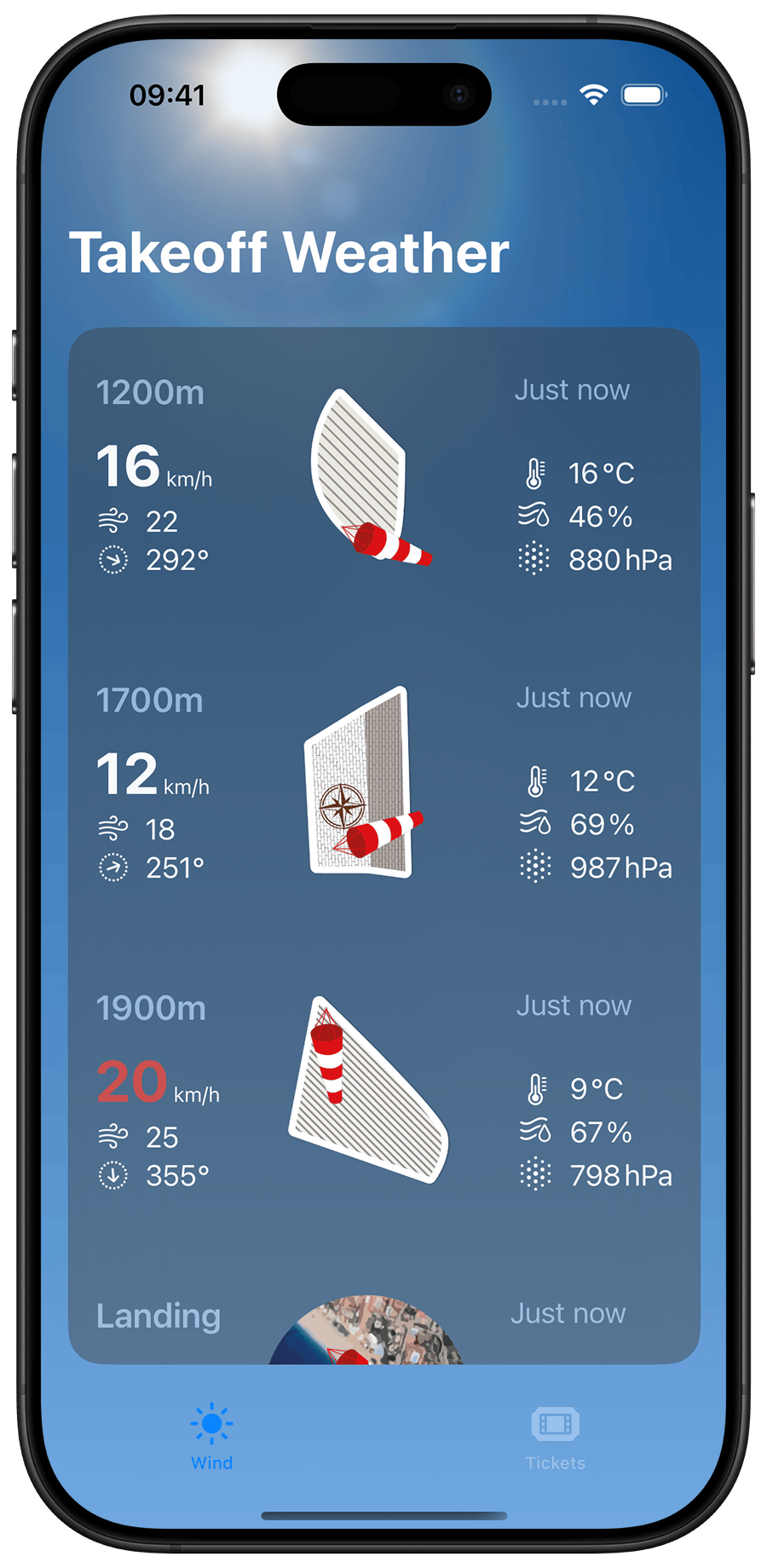 Acro Winds App on iPhone 16 Pro